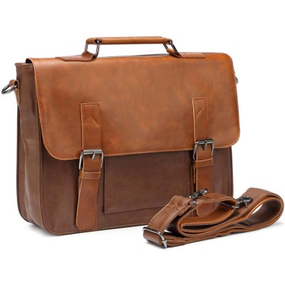 PU Leather Shoulder Messenger Bag Durable Laptop Briefcase